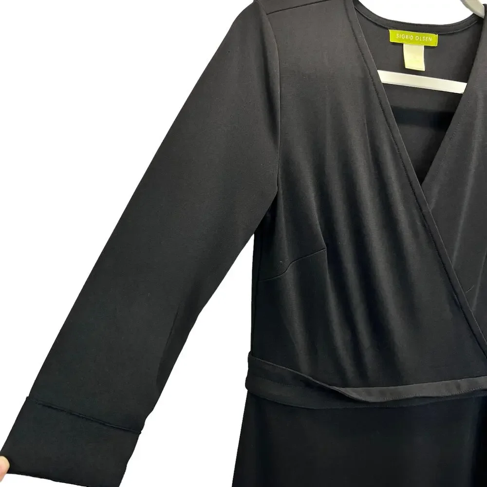 Sigrid Olsen Black Long Sleeve Wrap Dress Classic Style Neutral Office Classic - Picture 6 of 8